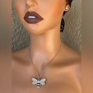 Silver Bumblebee Pendant Necklace & Earring Set